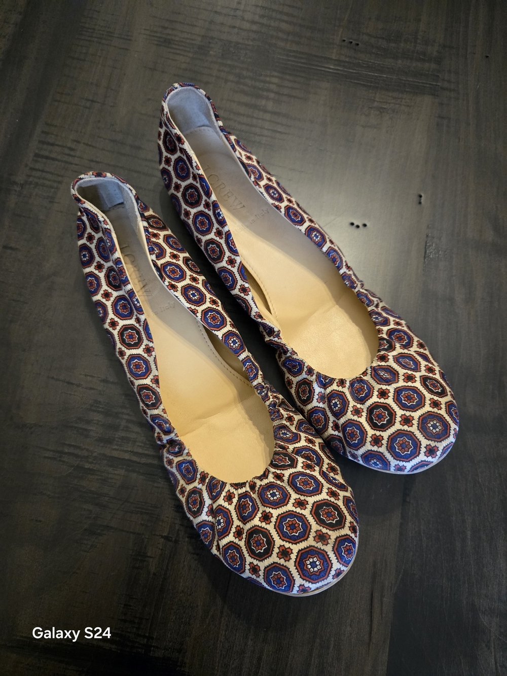 J. Crew Navy and Cream Geometric Ballet Flats